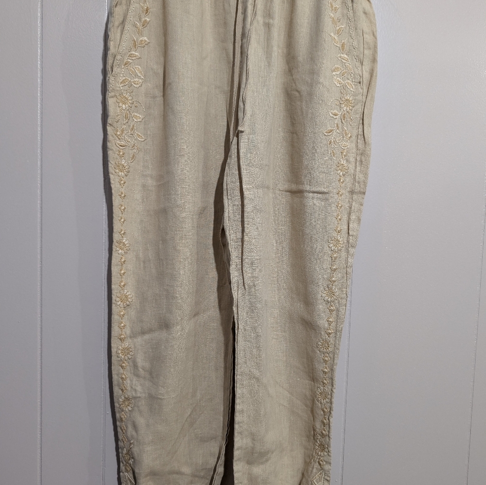 Johnny Was JW LA Linen Embroidered Joggers Size Medium - Picture 9 of 9